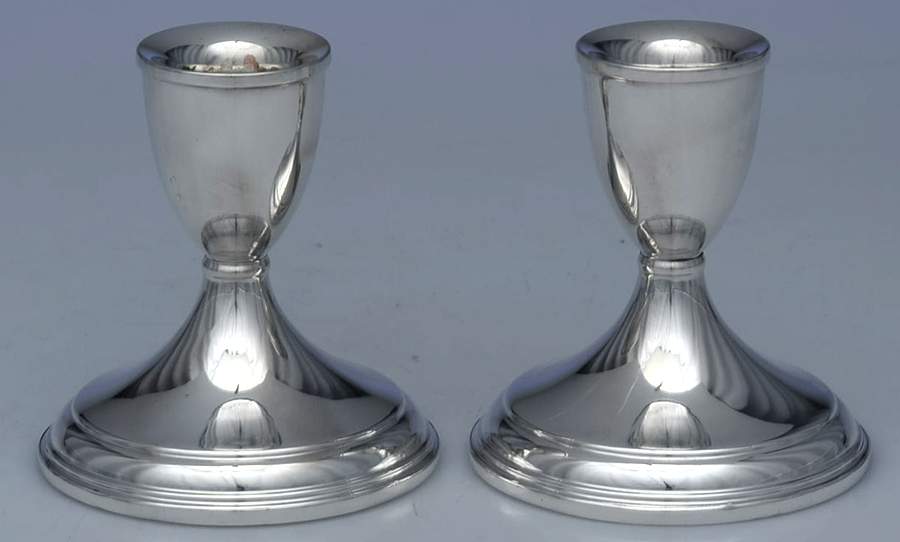 33 (Sterling, Hollowware) Pair of Weighted Console Candleholders by Preisner-1