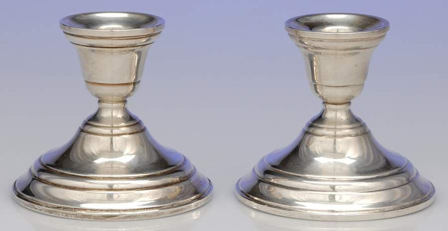 19 (Sterling, Hollowware) Pair of Weighted Console Candleholders by Preisner-1