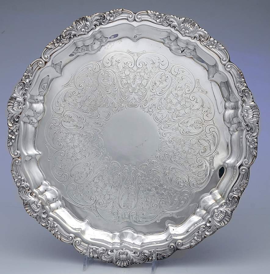 3208 (Silverplate, Hollowware) 14" 3-Toed Silverplate Round Tray by Poole Silver -1