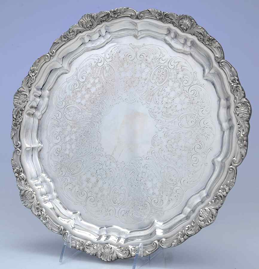 3208 (Silverplate, Hollowware) 12" 3-Toed Silverplate Round Tray by Poole Silver -1