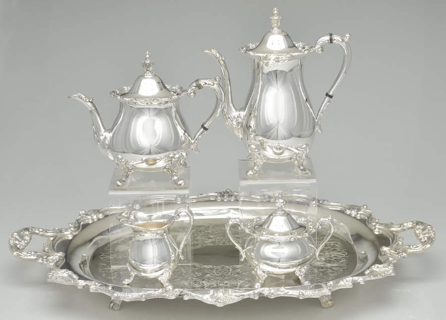 141 (Silverplate, Hollowware) 5-Piece Silverplate Tea Set (with Tray) by Poole Silver -1