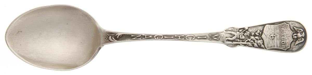 States & Cities Souvenir Spoons(Sterling) Michigan Five O'Clock Spoon by Paye & Baker Mfg Co-1