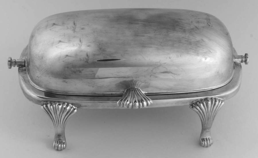 411 (Silverplate, Hollowware) Roll Top Round Butter W/Glass Liner by Poole Silver -1