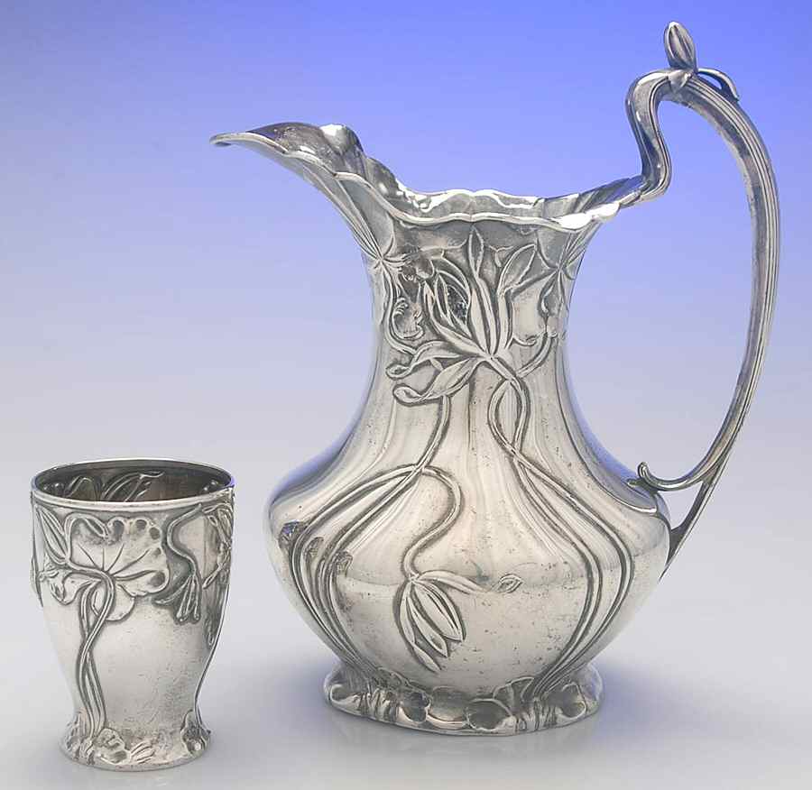 1884 (Silverplate, Hollowware) 40 Oz Pitcher with Matching Goblet by Pairpoint Mfg Co-1