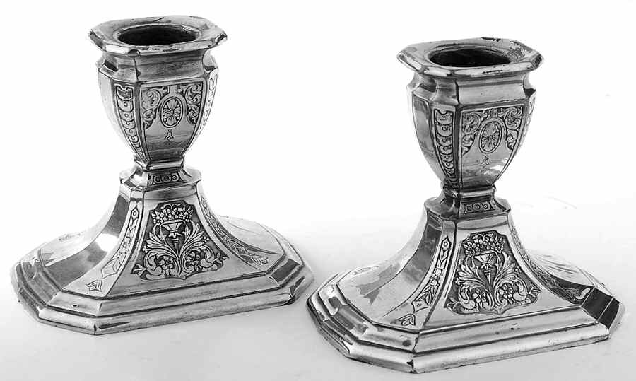 324 (Silverplate, Hollowware) Pair of 3" Console Candleholders by Poole Silver -1
