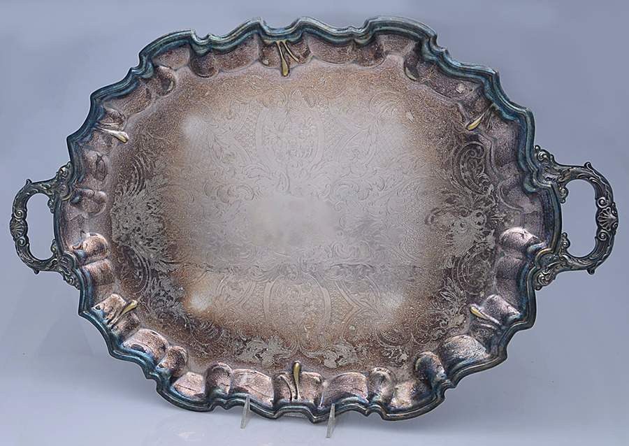70 (Silverplate, Hollowware) 25" 4 Toed Waiter Tray by Poole Silver -1