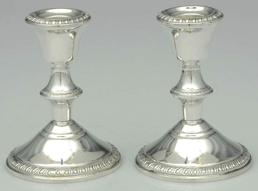 299 (Sterling, Hollowware) Pair of 4" Weighted Candlesticks by Poole Silver -1