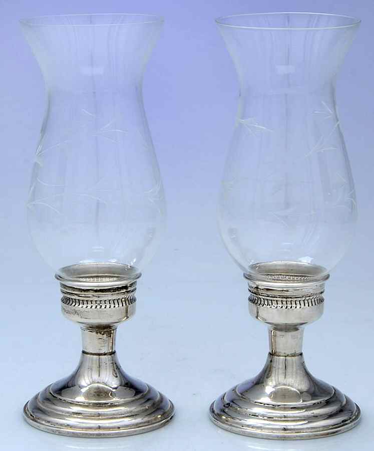 899 (Sterling, Hollowware) Pair of Weighted Hurricane Lamp & Globe by Preisner-1