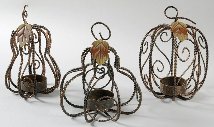 Harvest (Hollowware) Pumpkin Tealight Candleholder - Set of 3 Styles by Princess House-1