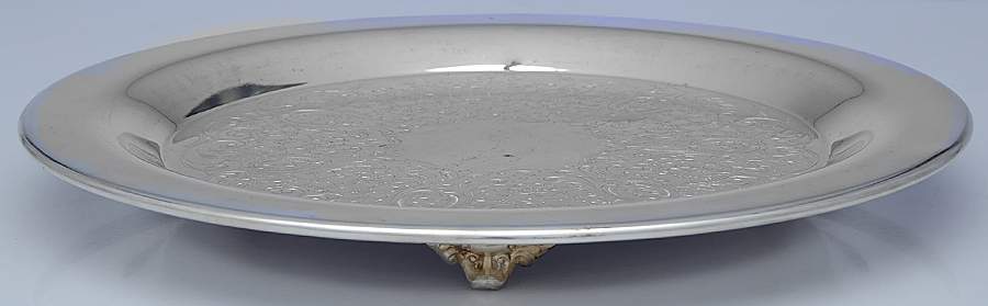56 (Silverplate, Hollowware) 13" 3-Toed Silverplate Round Tray by Poole Silver -1