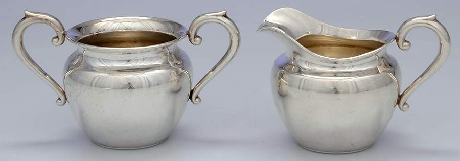 802 (Sterling, Hollowware) Mini Sterling Creamer and Open Sugar by Preisner-1