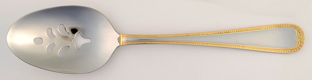 Gold Newcastle (Stainless) Pierced Tablespoon (Serving Spoon) by Pfaltzgraff-1