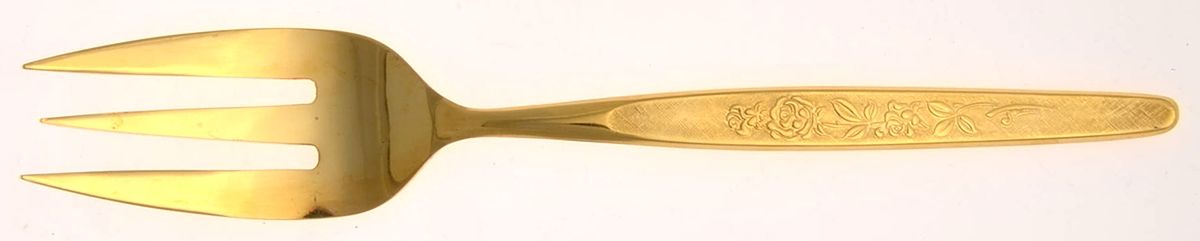 Gold la Flora (Gold Electroplate) Medium Solid Cold Meat Serving Fork by Present-1
