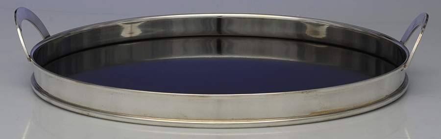 Silverplate Hollowware Round Tray with Lucite Center by PM Argente-1