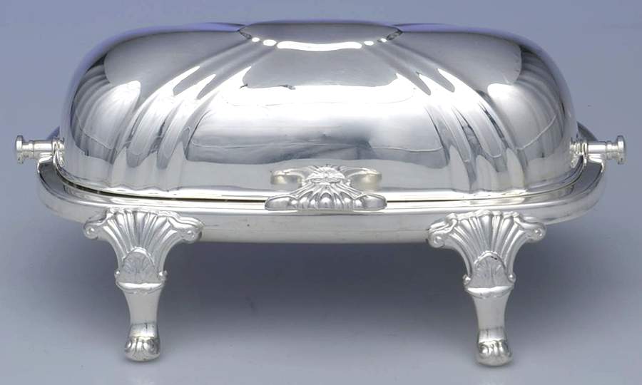 46 (Silverplate, Hollowware) Oval Roll Top Butter W/Glass Liner by Poole Silver -1