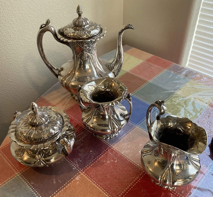 380 (Silverplate, Hollowware) 4 Piece Tea Set  (TP, CR, SU, WB) by Pairpoint Mfg Co-1