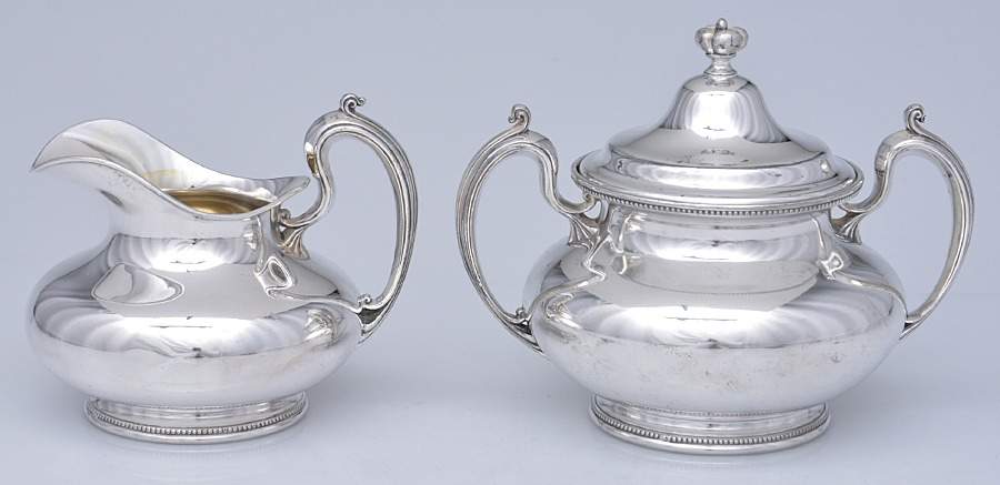 391 (Silverplate, Hollowware) Creamer & Sugar with Lid Set by Pairpoint Mfg Co-1