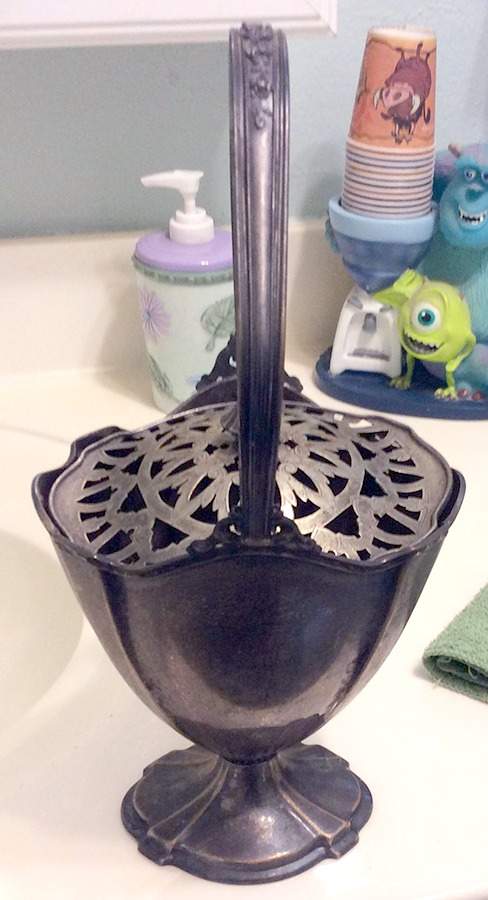01593 (Silverplate, Hollowware) Weighted Basket Vase with Handle by Pairpoint Mfg Co-1