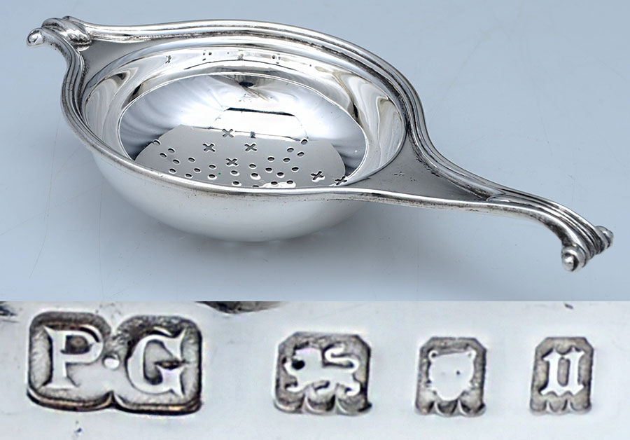 PGU3 (Sterling) Solid Individual Overcup Tea Strainer by Peter Guille Ltd-1