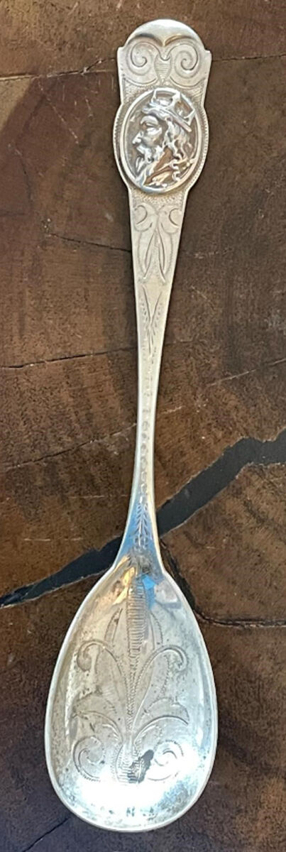 Medallion (Coin) Bright Cut Preserve Spoon by Peter L. Krider-1