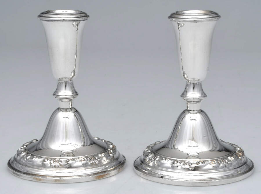 40 (Sterling, Hollowware) Pair of Weighted Candleholders by Poole Silver -1