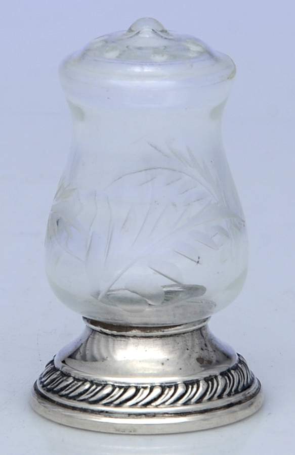703 (Sterling, Hollowware) Crystal Pepper Shaker w/Sterling Base by Quaker Silver Co Inc-1