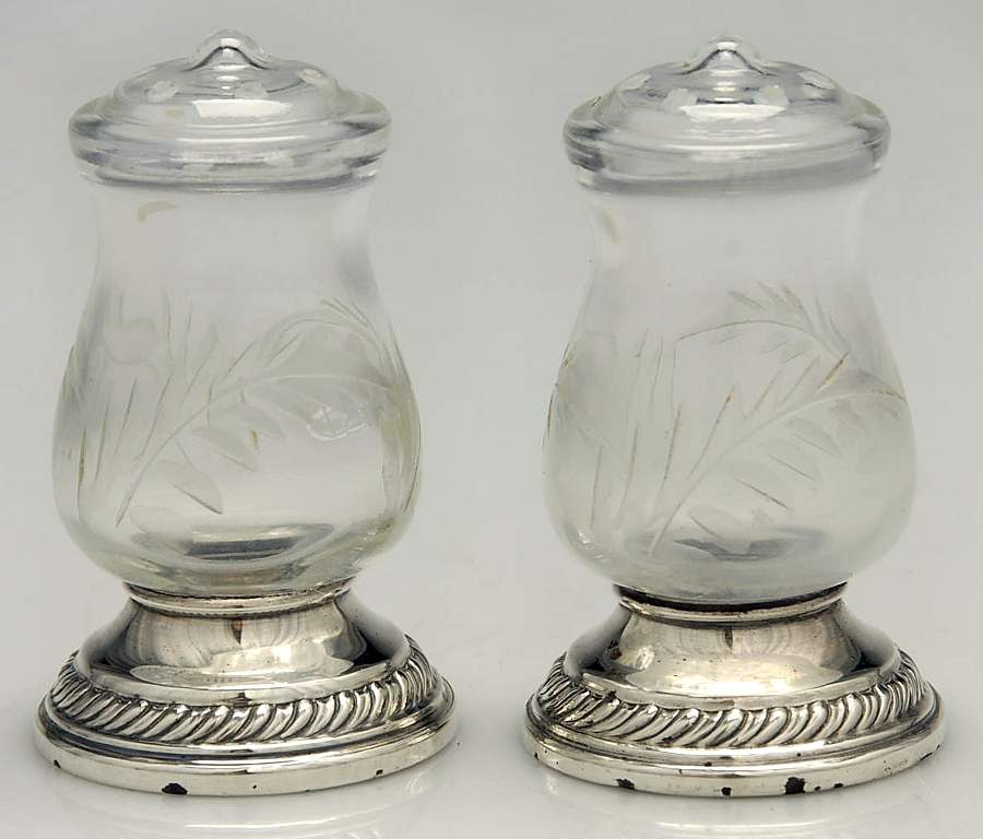 703 (Sterling, Hollowware) Crystal Salt & Pepper w/Sterling Base by Quaker Silver Co Inc-1