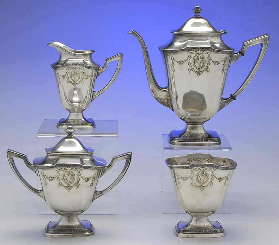 QSC2 (Silverplate, Hollowware) 4-Piece Coffee Set (CP, Cr, Su & Waste) by Quaker Silver Co Inc-1