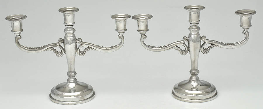 QAP1 (Pewter, Hollowware) Pair of 8" 3 Light Candelabras by Queen's Art Pewter-1