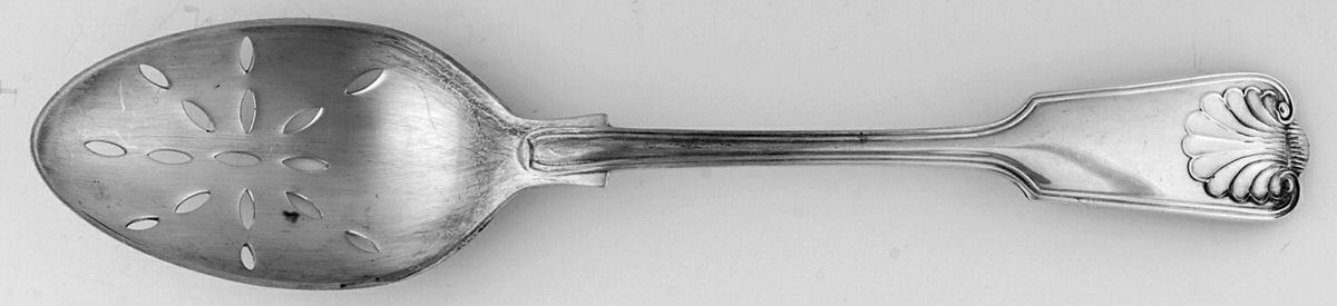 Fiddle Thread & Shell (Silverplate) Pierced Tablespoon (Serving Spoon) by Roberts & Belk-1