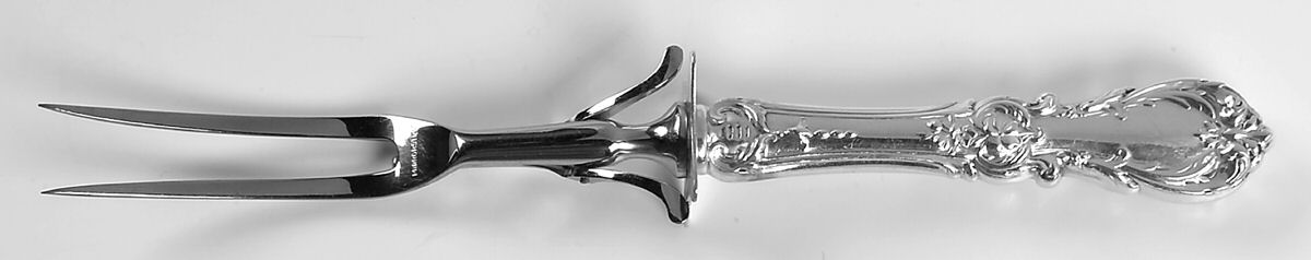 Burgundy (Sterling, 1949, No Monograms) Large Stainless-Prong Roast Carving Fork by Reed & Barton-1