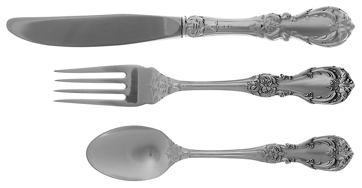 Burgundy (Sterling, 1949, No Monograms) 3 Piece Youth Set (Knife, Fork & Spoon) by Reed & Barton-1