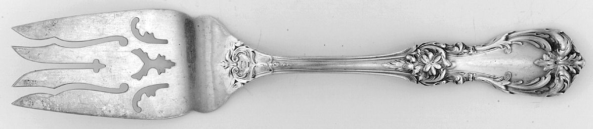 Burgundy (Sterling, 1949, No Monograms) Medium Solid Cold Meat Serving Fork by Reed & Barton-1