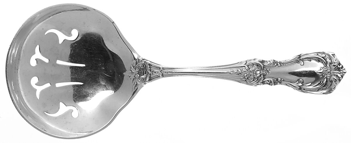 Burgundy (Sterling, 1949, No Monograms) Solid Bon Bon Spoon with Pierced Bowl by Reed & Barton-1
