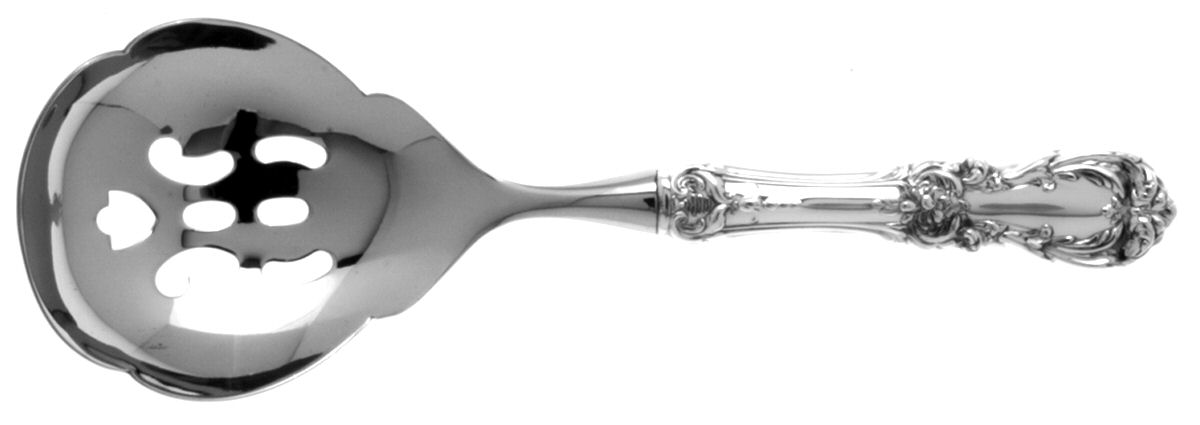Burgundy (Sterling, 1949, No Monograms) Pierced Serving Spoon with Stainless Bowl by Reed & Barton-1