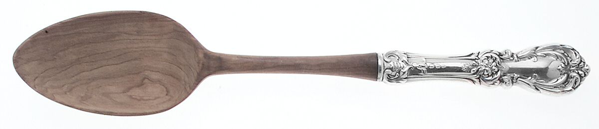 Burgundy (Sterling, 1949, No Monograms) Salad Serving Spoon with Wooden Bowl by Reed & Barton-1