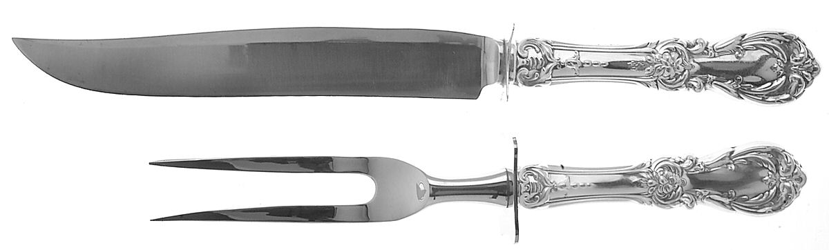 Burgundy (Sterling, 1949, No Monograms) Small Stainless Blade 2-Piece Steak Carving Set by Reed & Barton-1
