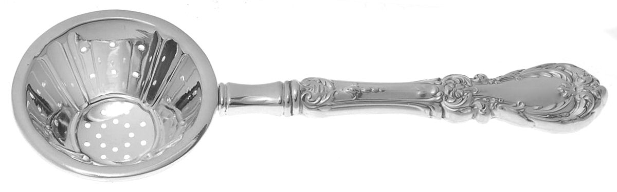 Burgundy (Sterling, 1949, No Monograms) Individual Overcup Tea Strainer with Silverplate Bowl by Reed & Barton-1