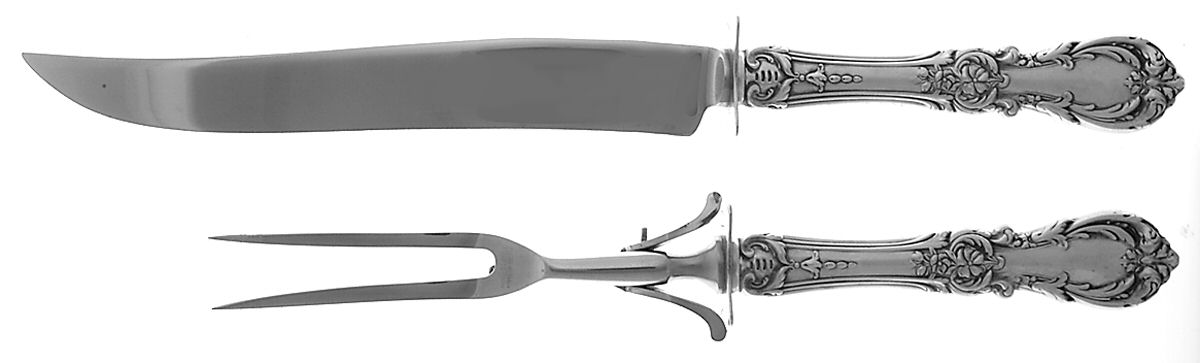 Burgundy (Sterling, 1949, No Monograms) Large 2-Piece Roast Carving Set w/ Stainless Blade by Reed & Barton-1