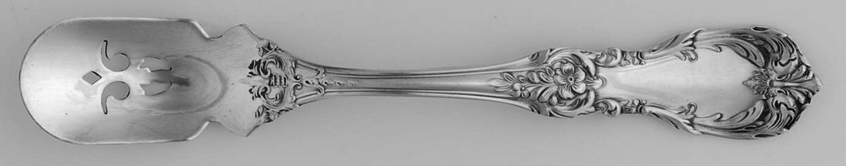 Burgundy (Sterling, 1949, No Monograms) Short Handled Olive Spoon with Pierced Bowl by Reed & Barton-1