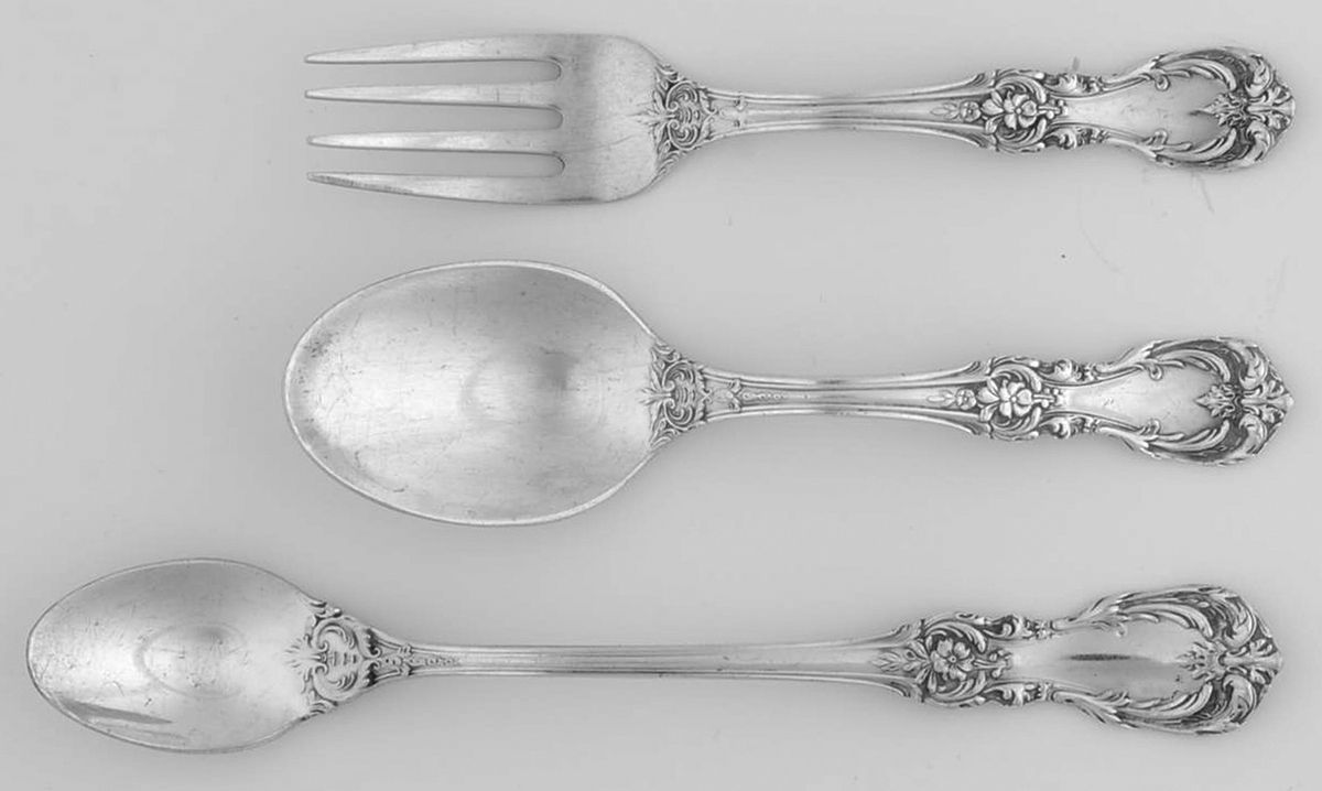 Burgundy (Sterling, 1949, No Monograms) 3-Piece Baby Set (BF, BS, INS) by Reed & Barton-1