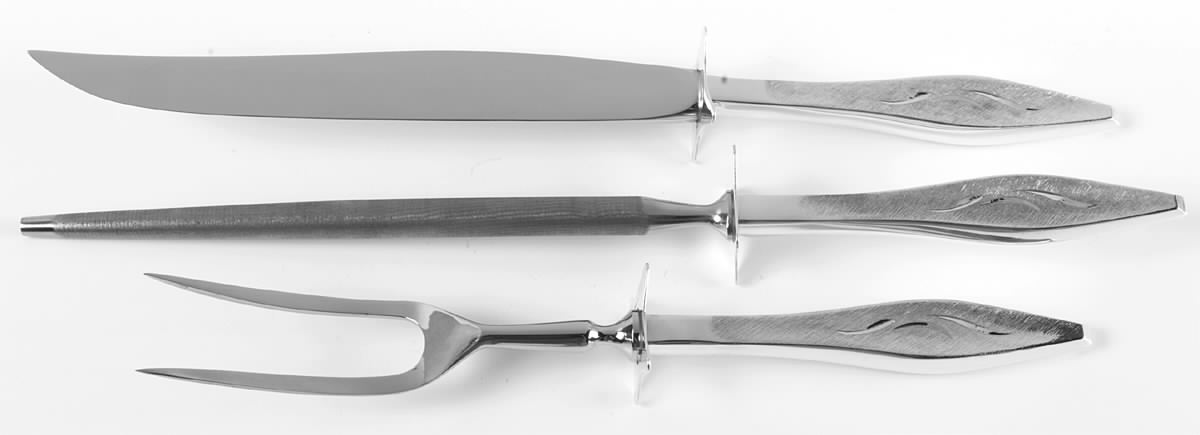 Cellini-Engraved (Sterling, 1967) Large 3-Piece Roast Carving Set w/ Stainless Blade by Reed & Barton-1