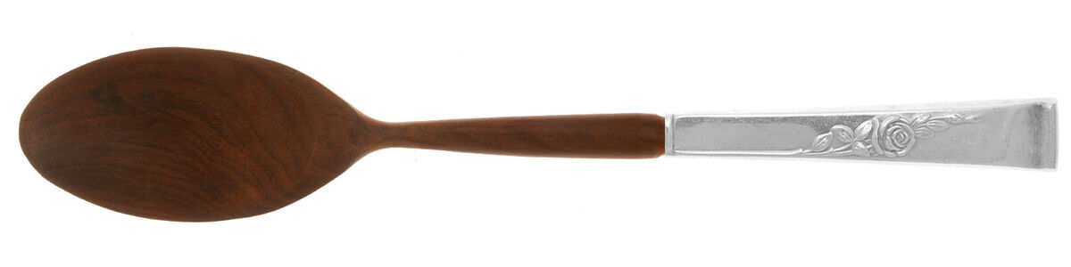 Classic Rose (Sterling, 1954) Salad Serving Spoon with Wooden Bowl HC by Reed & Barton-1