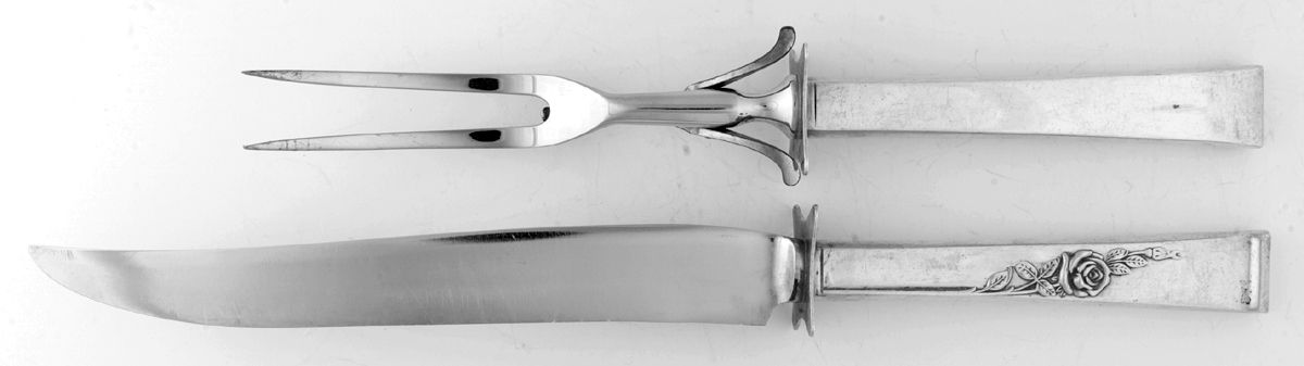 Classic Rose (Sterling, 1954) Large 2-Piece Roast Carving Set w/ Stainless Blade by Reed & Barton-1