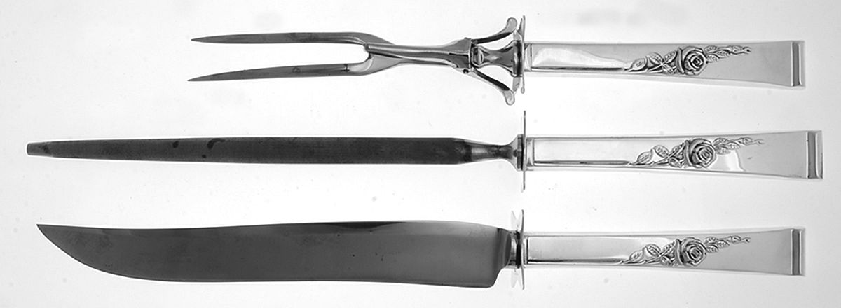Classic Rose (Sterling, 1954) Large 3-Piece Roast Carving Set w/ Stainless Blade by Reed & Barton-1