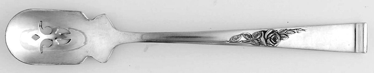 Classic Rose (Sterling, 1954) Short Handled Olive Spoon with Pierced Bowl by Reed & Barton-1