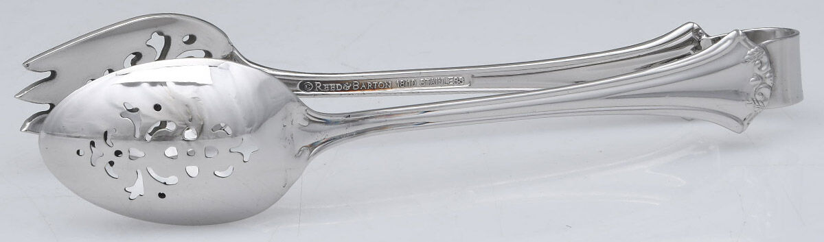 Country French (Stainless, 1984) Ice Serving Tongs Small HC by Reed & Barton-1