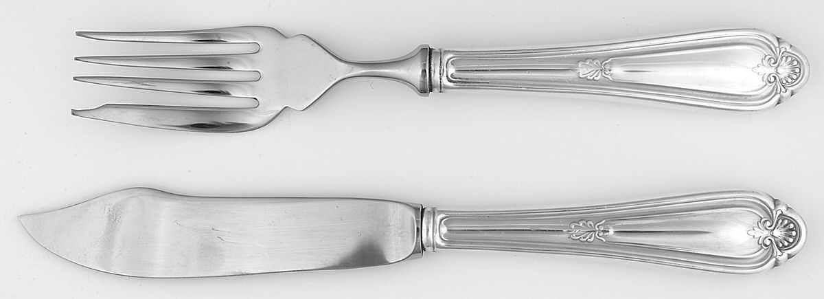 Corsican (Silverplate) Fish Set 2 Piece Stnls Blade Hollow Hdl Ind. by Reed & Barton-1