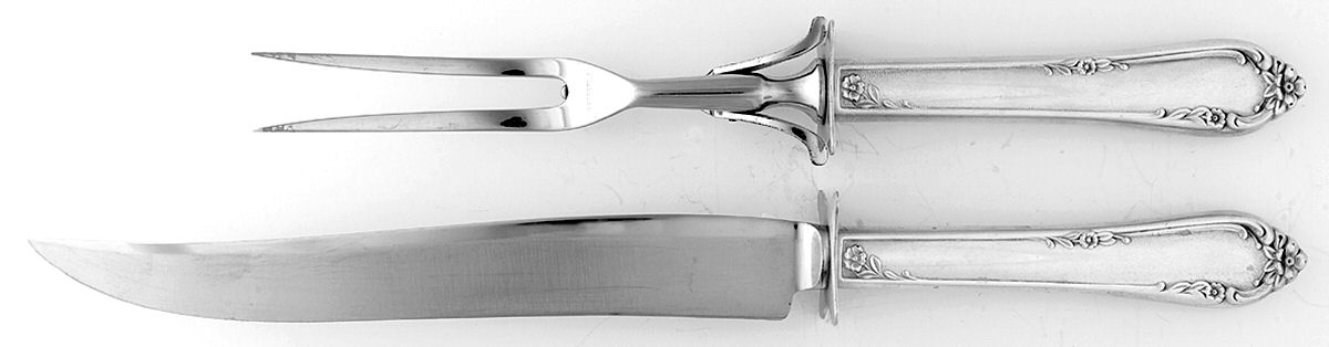 Dancing Flowers (Sterling, 1950) Large 2-Piece Roast Carving Set w/ Stainless Blade by Reed & Barton-1