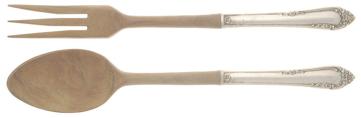 Dancing Flowers (Sterling, 1950) Wooden Bowl 2-Piece Salad Set by Reed & Barton-1